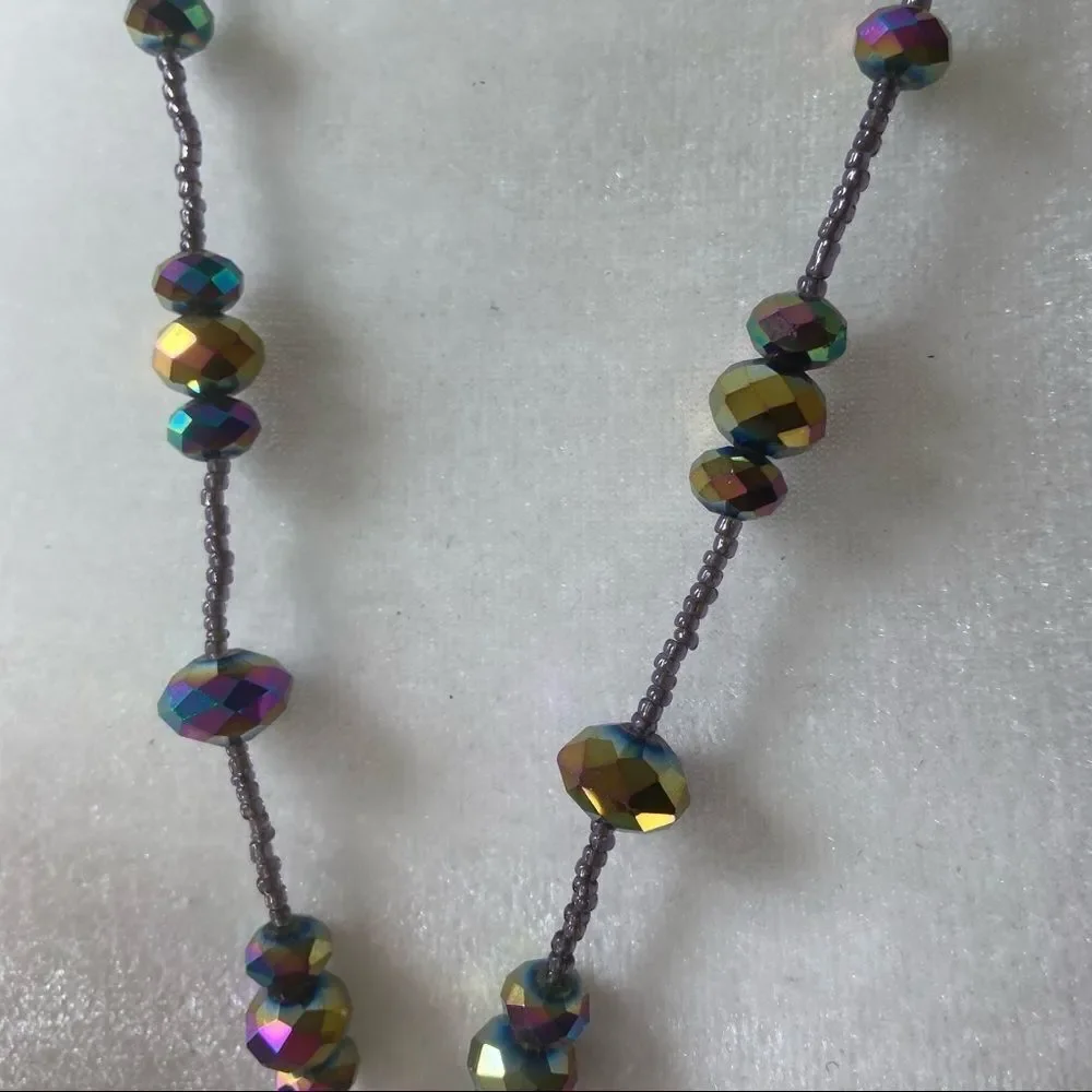 Faceted bead teardrop long necklace